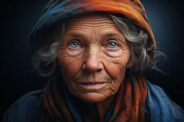 Wall Mural - An elderly woman with a wisdom-filled gaze, reflecting a lifetime of experiences. Concept of wisdom and life journey. Generative Ai.