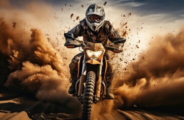 Canvas Print - a black man riding a motorcycle down a dirt road