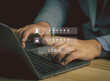 © PRIM - Cybersecurity and privacy concept. Internet network security technology. Businessman or user typing login and password, data protection and secured internet access, cyber security for computer.