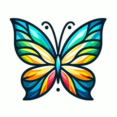 a logo design of a colourful butterfly