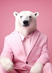 Polar bear pink suit fashion.Business concept.Fun animal character.