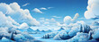 21:9 aspect ratio illustration of fluffy white clouds in a blue sky. and see the ground below It helps create emotional feelings such as peace, memories, happiness, energy, and even romance.