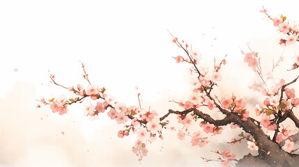 Wall Mural - Hand-drawn beautiful Chinese style ink illustration of plum blossoms blooming in spring

