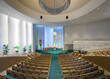 Interior of the modern St Peter's Lutheran Church in Columbus, Indiana