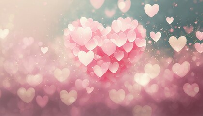 Wall Mural - blur heart pink background beautiful romantic glitter bokeh lights heart soft pastel shade pink heart background colorful pink for happy valentine love card