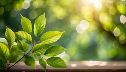 Wall Mural - green leaf for nature on blurred background with beautiful bokeh and copy space for text