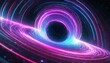 abstract cosmic background with galaxy and stars round vortex pink blue neon lines spinning around the black hole