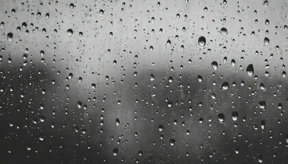 Poster - atmospheric minimal grayscale backdrop with rain droplets on glass wet window with rainy drops and dirt spots closeup blurry minimalist monochrome background of dirty window glass with raindrops