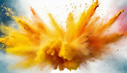 Wall Mural - bright yellow orange holi paint color powder festival explosion burst white background industrial print concept background