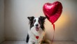 adorable border collie dog with hear shape balloon love and romance valentine s day concept high quality photo