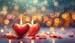heart shaped candles on a blurred background with bokeh lights valentine or love concept background wallpaper