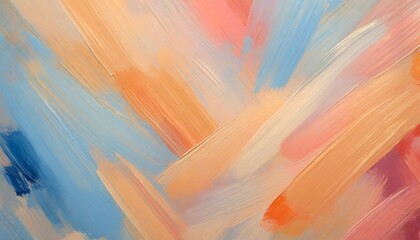 Wall Mural - delicate palette of light orange red blue pastel colors close up of strokes of thick paint on canvas trendy wallpaper presentation or banner backdrop generative ai illustration