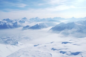 Poster - the clouds are shining over the mountains and snow covered hills