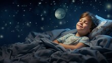 Generative AI Image Of A Small Boy Is Sleeping In His Bed At Night