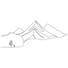 Wall Mural - Continuous One line Mountain outline vector art illustration