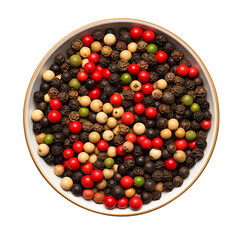 Wall Mural - Assorted peppercorns in a bowl close up isolated on transparent background