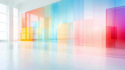 Wall Mural - colorful geometric crystals on a white space. light background.