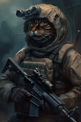 Special forces military cat unit with full tactical equipment. Generative ai