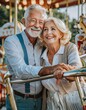 Glückliches altes Ehepaar auf Karusell