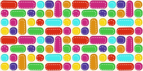 Leinwandbilder - Multi-colored rounded stickers with dotted lines. Seamless pattern of colored shapes.