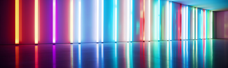 Wall Mural - colored lights illuminating a minimalist white space.
