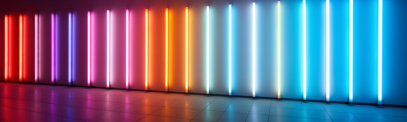 Wall Mural - colored lights illuminating a minimalist white space.