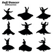 Collection of illustrations of silhouettes of sufi dancer.