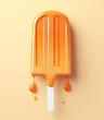 3d illustration of a fruity orange melting popsicle on a stick on a light orange background