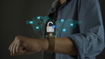 Wall Mural - cyber security concept, login, user, identification information security and encryption,businessman 