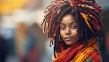 African American Woman With Dreadlocks Outdoors, March 8 World Women's Day