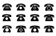 Symbol starego telefonu, czarna ikona na białym tle