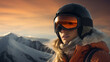 Portrait of a woman in a snowboard helmet and goggles in the winter mountains