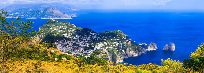 Wall Mural - most scenic island of Italy and popular resort - beautiful Capri. panoramic view woth famous faraglioni rocks