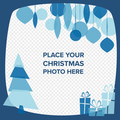 Poster - Christmas retro family photo card layout template with blue elements