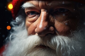 A close-up shot of a person wearing a Santa hat. This image can be used for various holiday-themed designs or to portray the festive spirit during Christmas