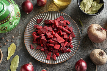 Wall Mural - Chopped red beet with spices - praparation of fermented kvass
