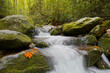 Motion-blurred water cascading over rocks in a stream