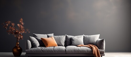 Sofa with isolated cushions and gray textile