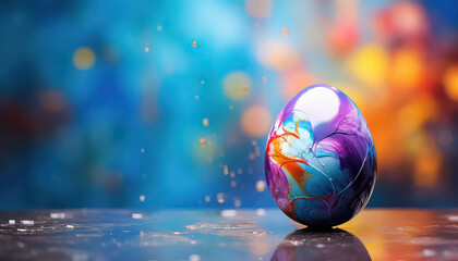 Wall Mural - Chocolate egg in multi-colored glaze with a splash , easter concept