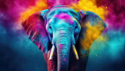 Wall Mural - Elephant in Paint Dust , happy holi indian concept