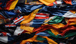 Flags of countries in a mixed pile , safe nature day concept