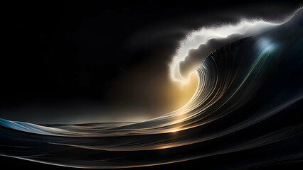 Wall Mural - Futuristic wave with lights and smoke on a dark background.