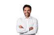 © venusvi - Cheerful brunette businessman wearing a white button-up shirt Smile confidently and cheerfully with your arms crossed. On a transparent background. Isolated.