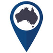 Blue Pointer or pin location with Australia map inside. Map of Australia