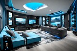 Fototapeta  - Luxury sky blue and grey gaming room 
