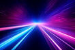 Blue and magenta lights radiating at high speed from a central perspective point
