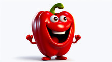 Red Pepper With A Cheerful Face 3D On A White Background.