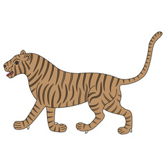 Wall Mural - Walking tiger. Traditional animal design from India. Isolated vector illustration.