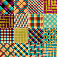 Fototapete - Textile patchwork plaid pattern. Seamless Vector image. Khaki colors.