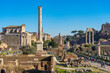 view of the interior ruins of the palatine hill with tourists in circulation, Rome, Italy